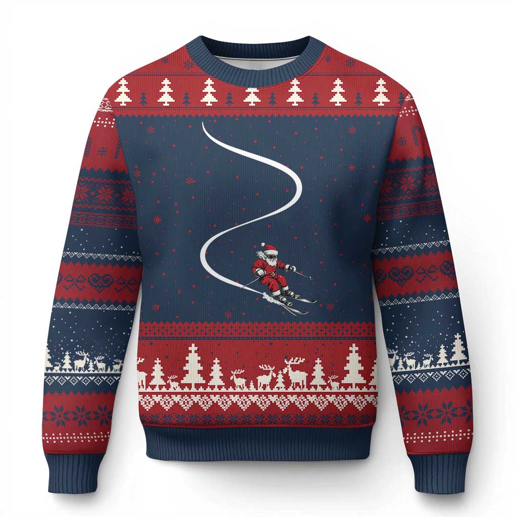 Skiing Santa Xmas Ugly Christmas Sweater Retro Funny Ski Trip Freeride Freeski Winter Sports Skiers - Wonder Print Shop
