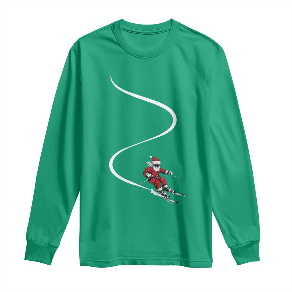 Skiing Santa Christmas Long Sleeve Shirt Retro Funny Ski Trip Freeride Freeski Winter Sports Skiers - Wonder Print Shop