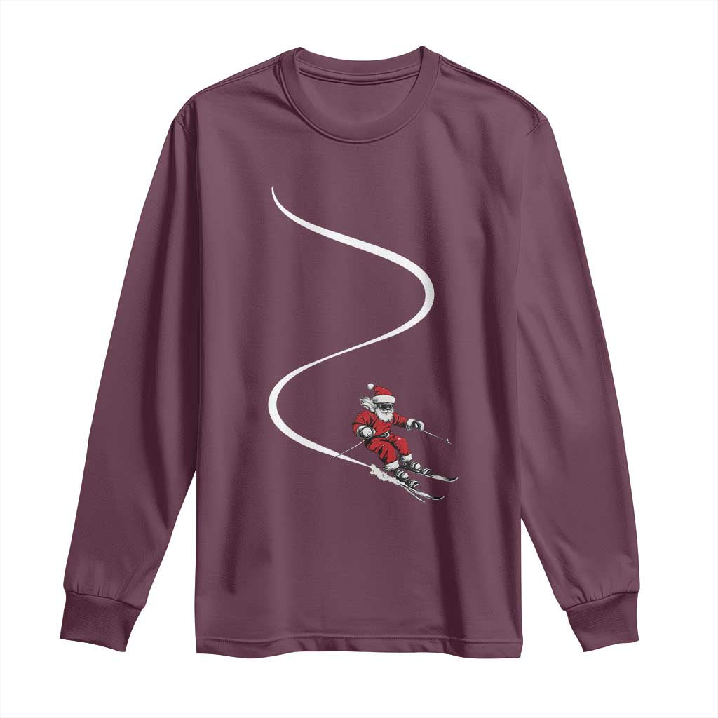 Skiing Santa Christmas Long Sleeve Shirt Retro Funny Ski Trip Freeride Freeski Winter Sports Skiers - Wonder Print Shop