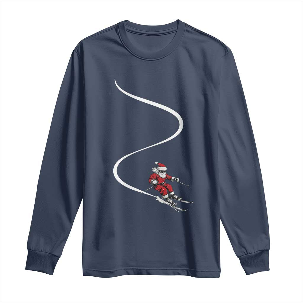 Skiing Santa Christmas Long Sleeve Shirt Retro Funny Ski Trip Freeride Freeski Winter Sports Skiers - Wonder Print Shop