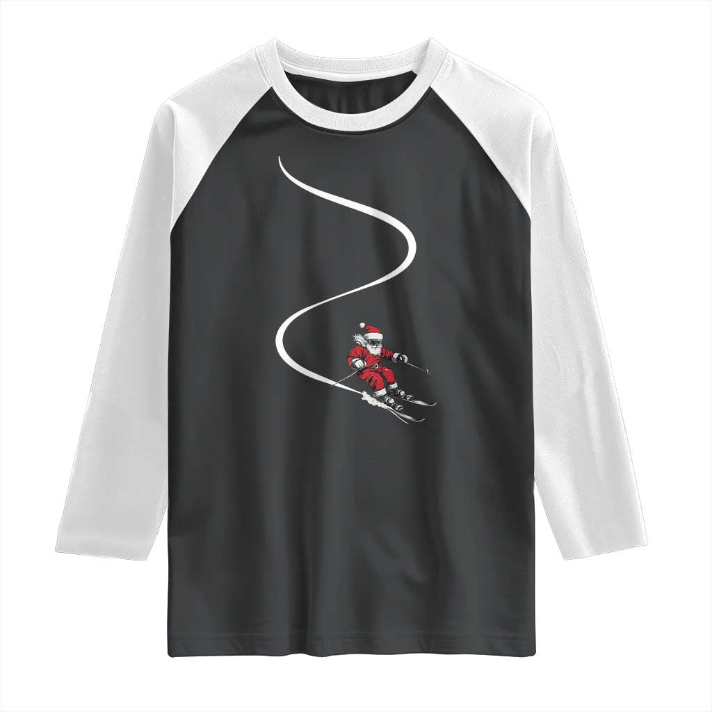 Skiing Santa Christmas Raglan Shirt Retro Funny Ski Trip Freeride Freeski Winter Sports Skiers - Wonder Print Shop