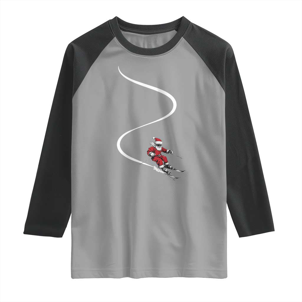 Skiing Santa Christmas Raglan Shirt Retro Funny Ski Trip Freeride Freeski Winter Sports Skiers - Wonder Print Shop