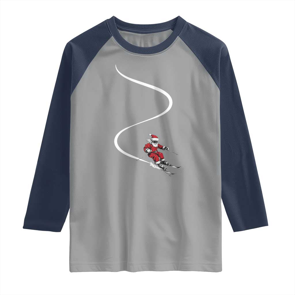 Skiing Santa Christmas Raglan Shirt Retro Funny Ski Trip Freeride Freeski Winter Sports Skiers - Wonder Print Shop