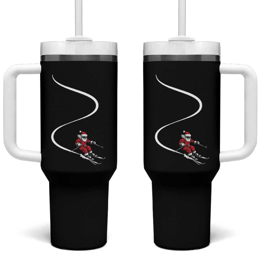 Skiing Santa Christmas Tumbler With Handle Retro Funny Ski Trip Freeride Freeski Winter Sports Skiers - Wonder Print Shop