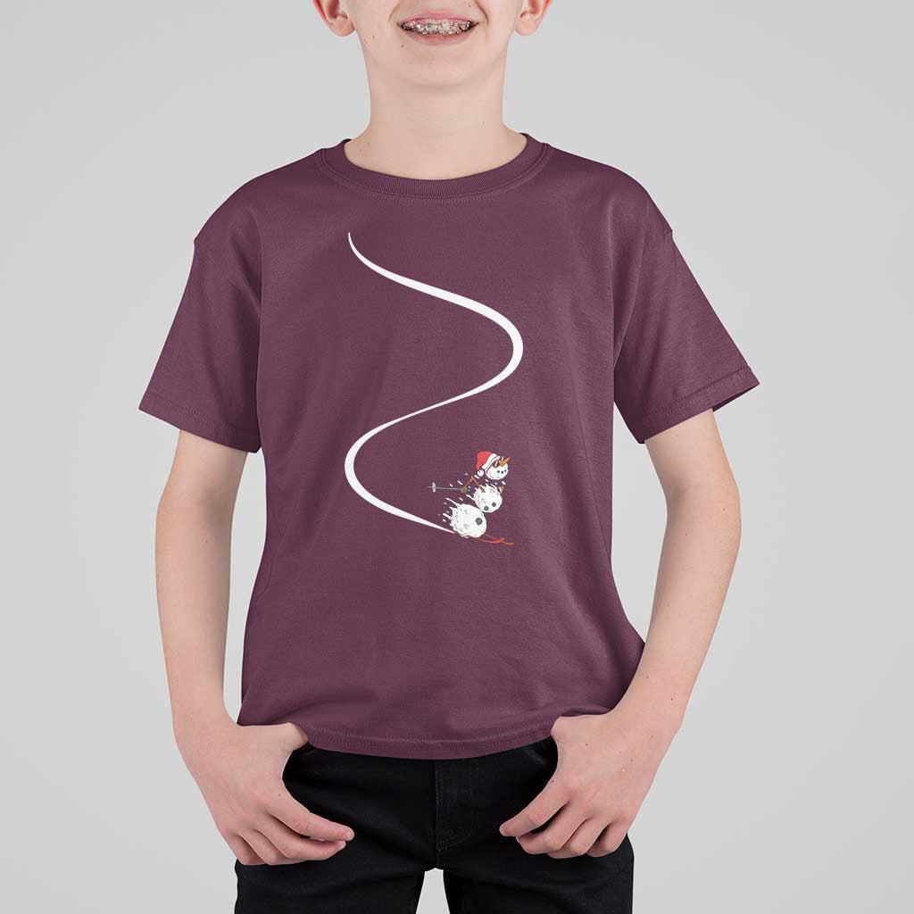 Skiing Snowman T Shirt For Kid Funny Ski Freeride Freeski Winter Sports Skiers - Wonder Print Shop
