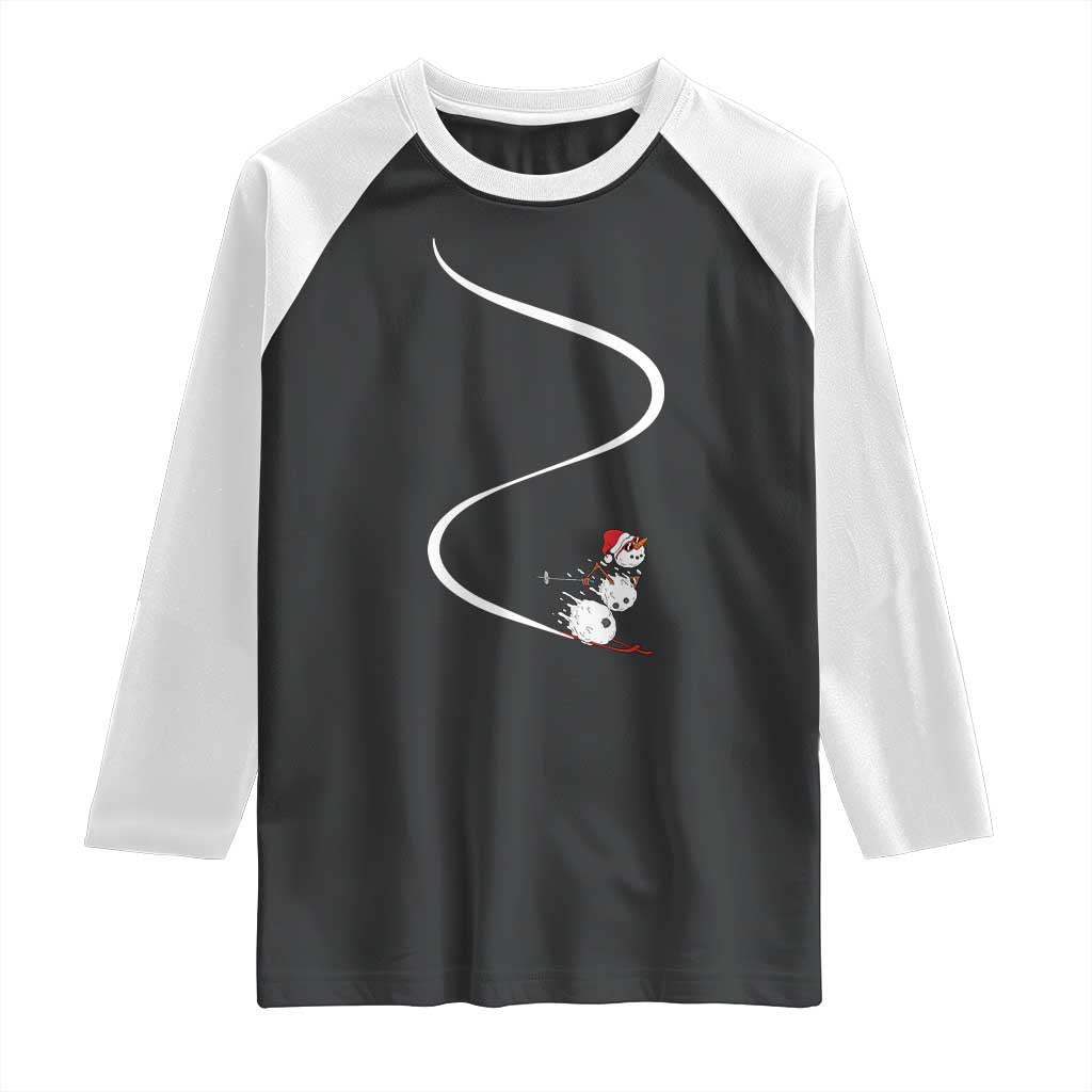 Skiing Snowman Raglan Shirt Funny Ski Freeride Freeski Winter Sports Skiers - Wonder Print Shop