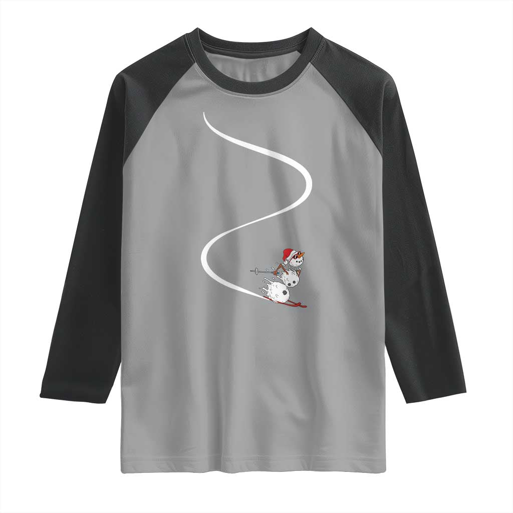 Skiing Snowman Raglan Shirt Funny Ski Freeride Freeski Winter Sports Skiers - Wonder Print Shop