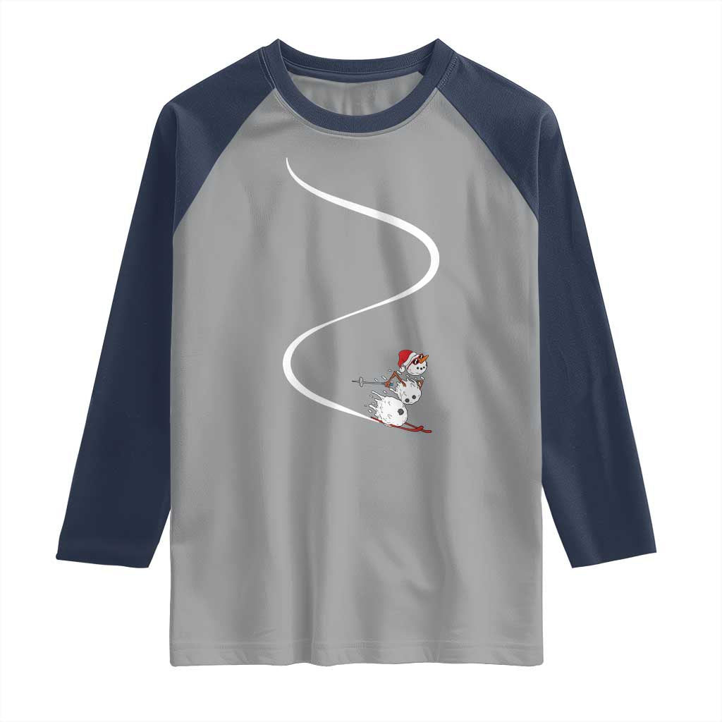 Skiing Snowman Raglan Shirt Funny Ski Freeride Freeski Winter Sports Skiers - Wonder Print Shop