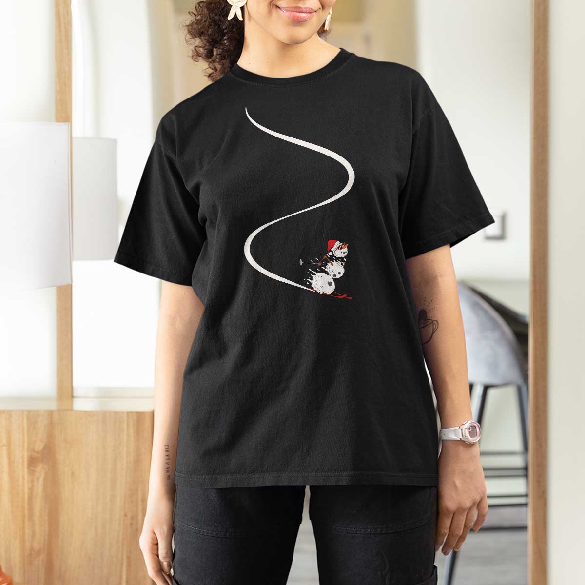 Skiing Snowman T Shirt For Women Funny Ski Freeride Freeski Winter Sports Skiers - Wonder Print Shop