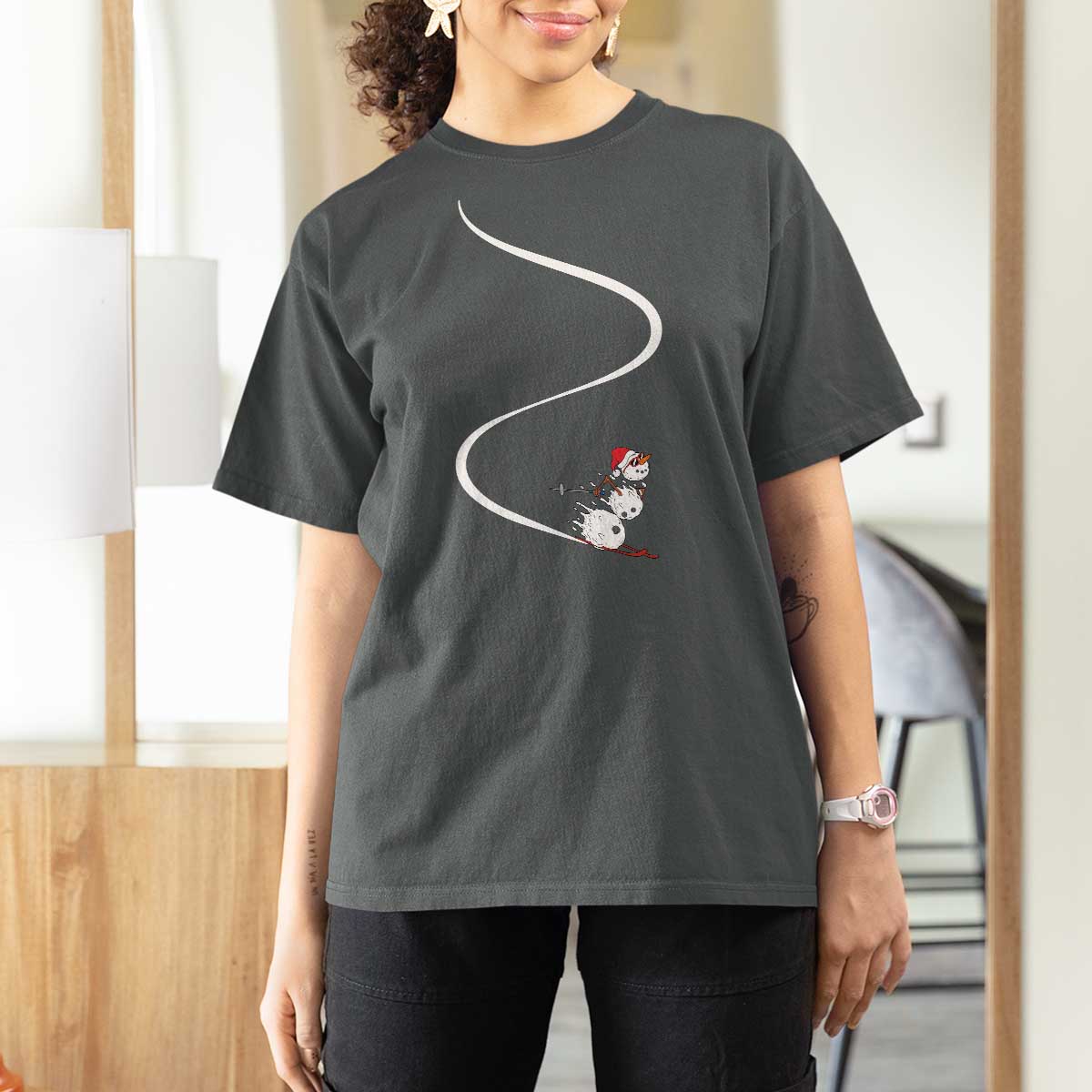 Skiing Snowman T Shirt For Women Funny Ski Freeride Freeski Winter Sports Skiers - Wonder Print Shop