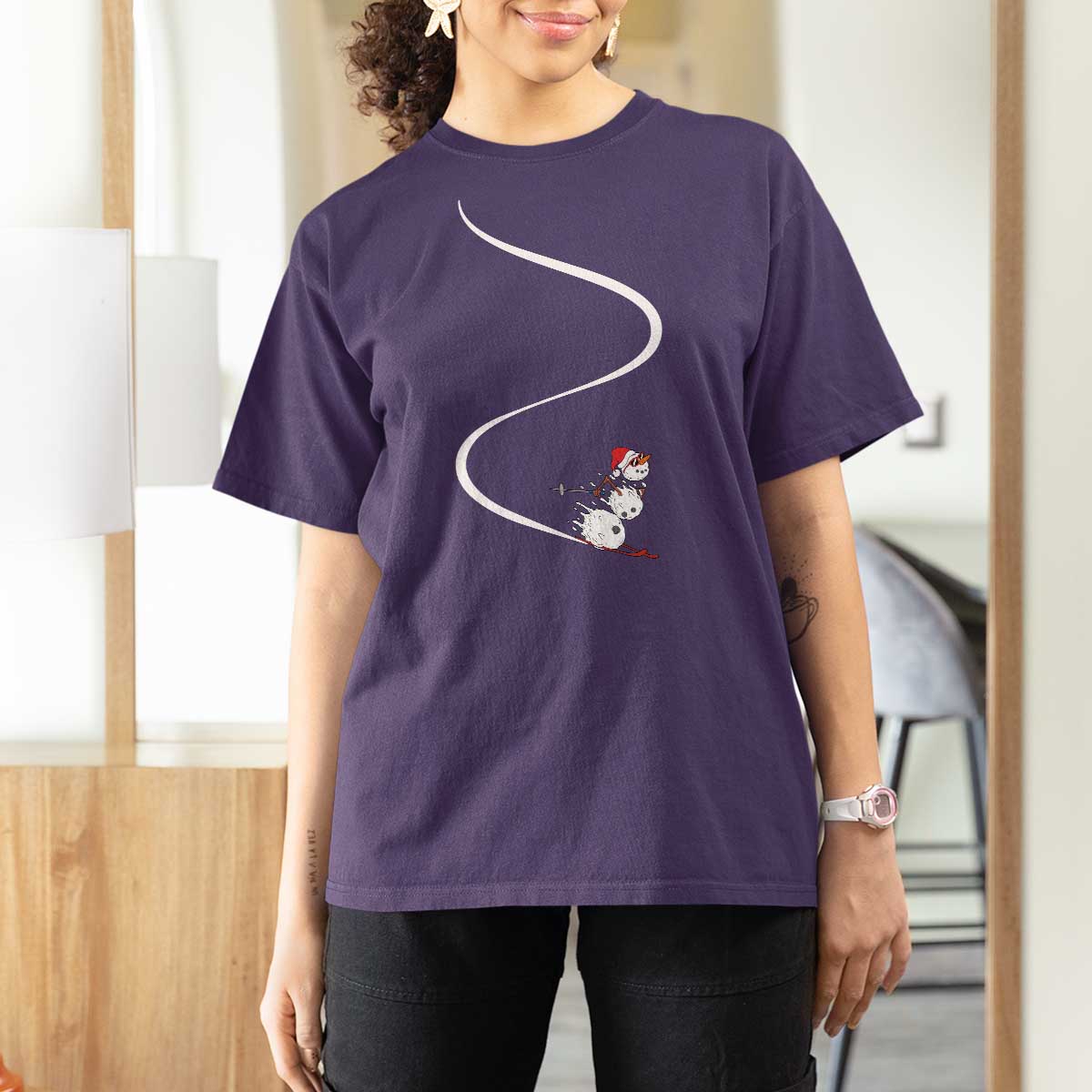Skiing Snowman T Shirt For Women Funny Ski Freeride Freeski Winter Sports Skiers - Wonder Print Shop