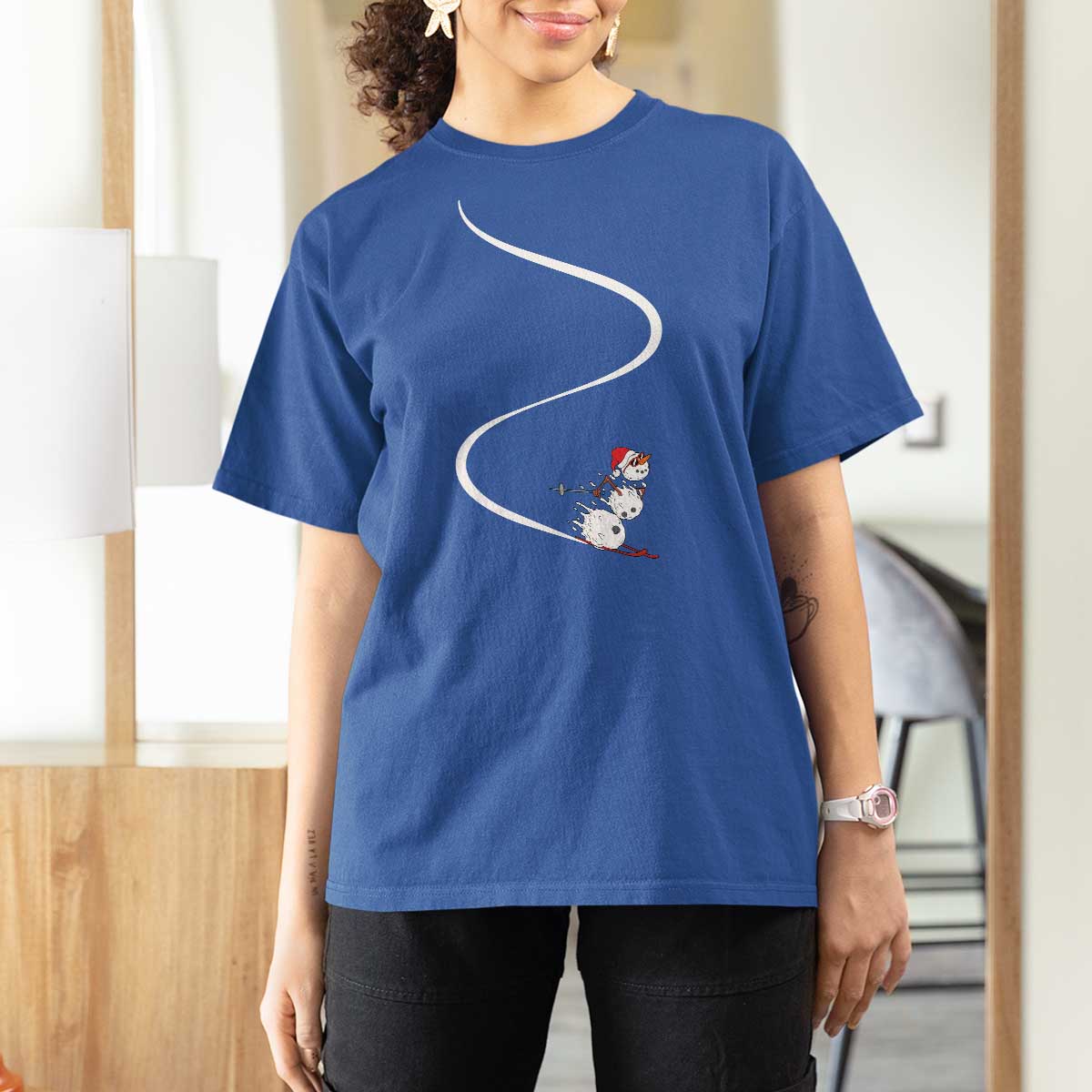 Skiing Snowman T Shirt For Women Funny Ski Freeride Freeski Winter Sports Skiers - Wonder Print Shop