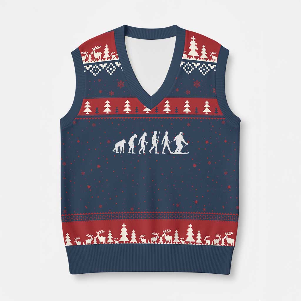 Ski Evolution V-Neck Knit Sweater Vest Funny Skiing Lover Skiers - Wonder Print Shop