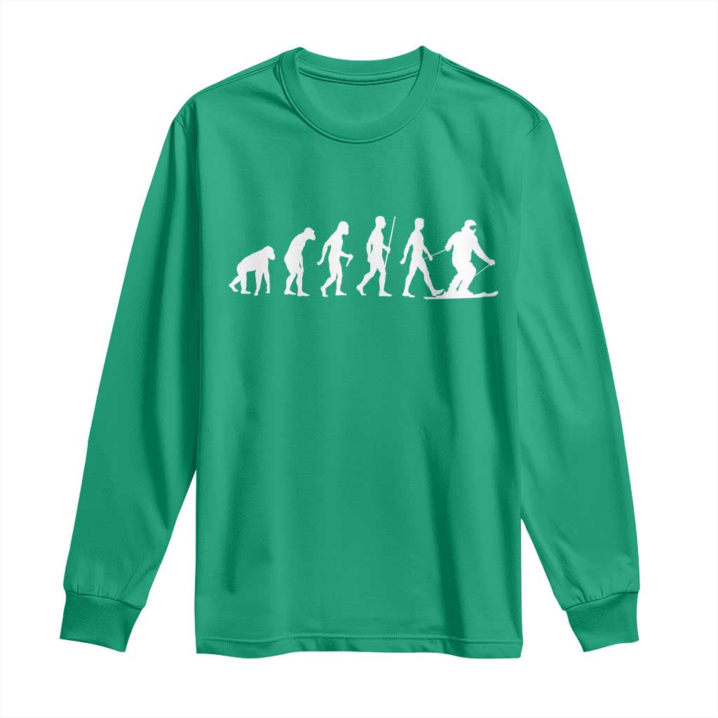 Ski Evolution Long Sleeve Shirt Funny Skiing Lover Skiers - Wonder Print Shop