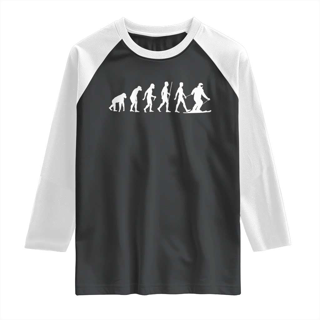 Ski Evolution Raglan Shirt Funny Skiing Lover Skiers - Wonder Print Shop