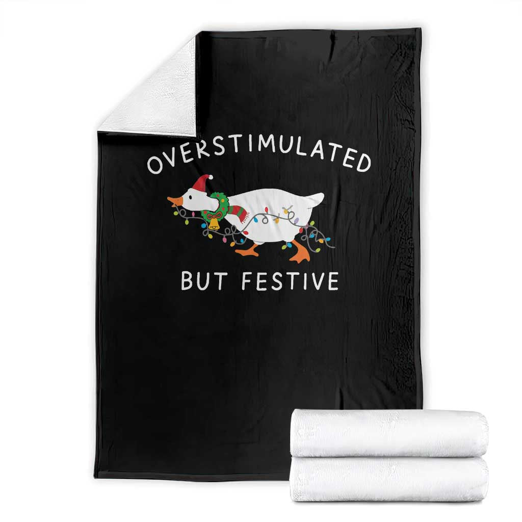 Overstimulated But Festive Goose Christmas Throw Blanket Funny Holiday Meme - Wonder Print Shop