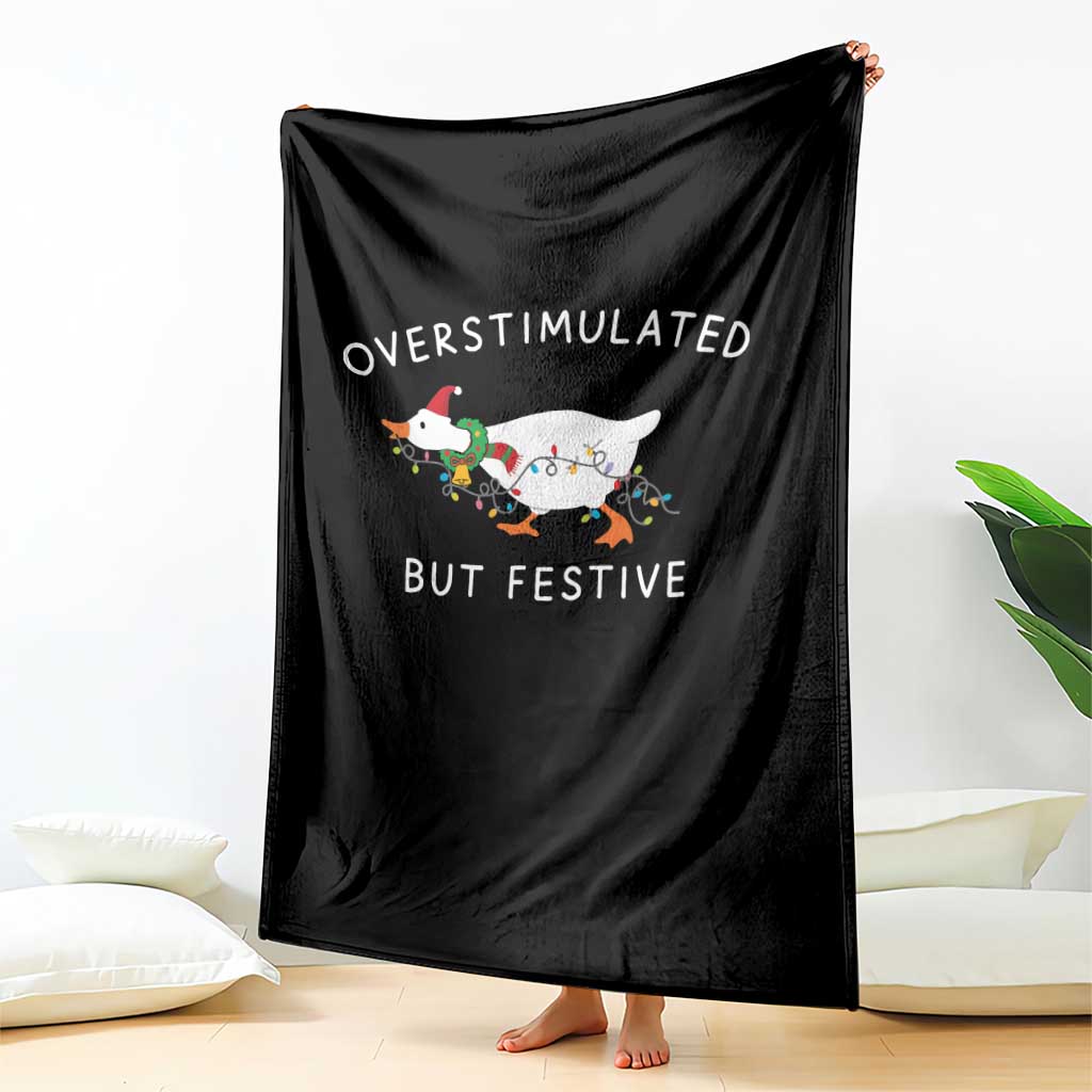 Overstimulated But Festive Goose Christmas Throw Blanket Funny Holiday Meme - Wonder Print Shop