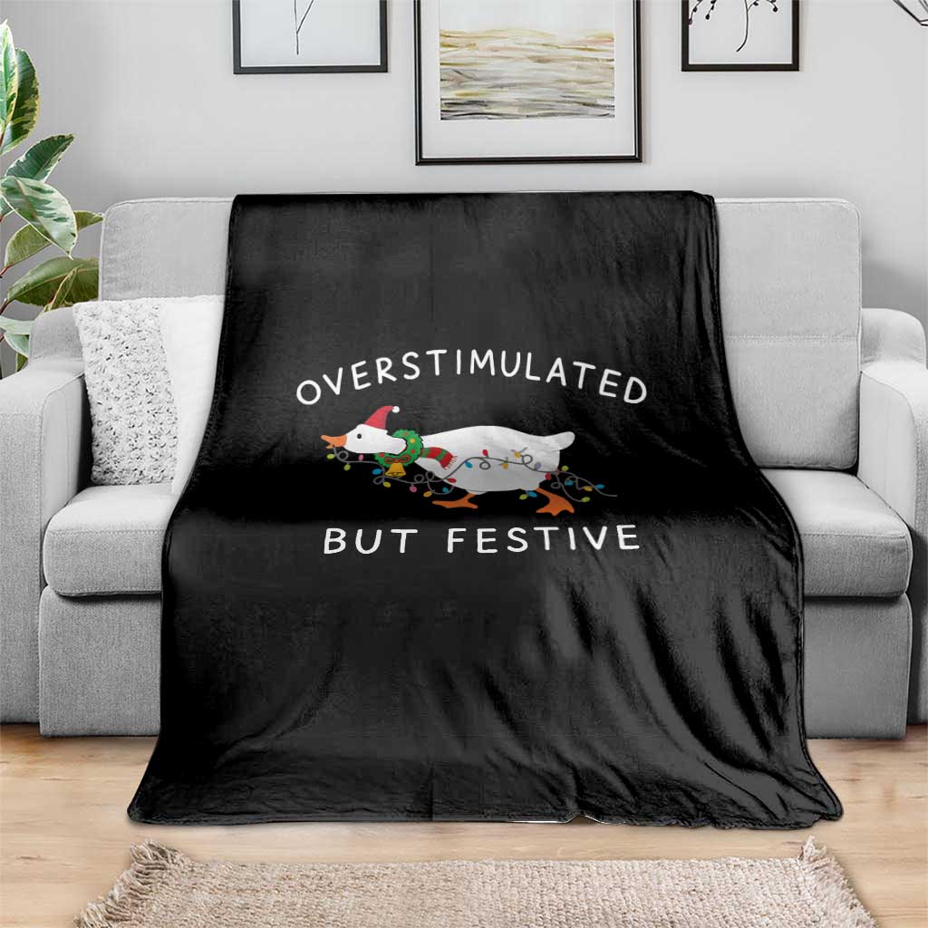 Overstimulated But Festive Goose Christmas Throw Blanket Funny Holiday Meme - Wonder Print Shop