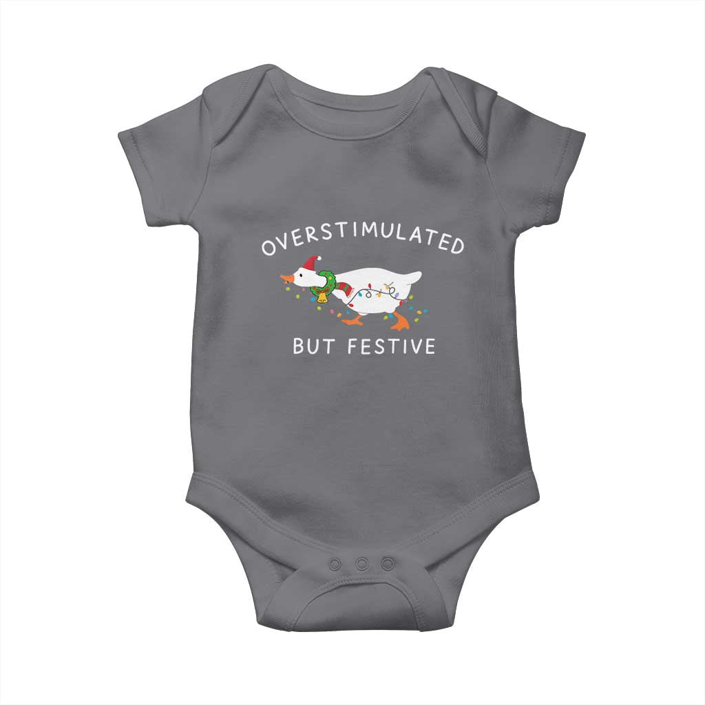Overstimulated But Festive Goose Christmas Baby Onesie Funny Holiday Meme - Wonder Print Shop
