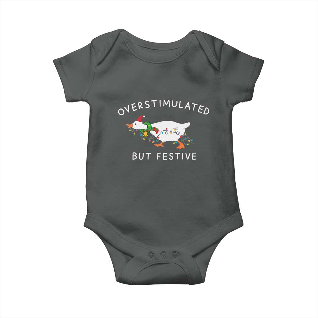 Overstimulated But Festive Goose Christmas Baby Onesie Funny Holiday Meme - Wonder Print Shop