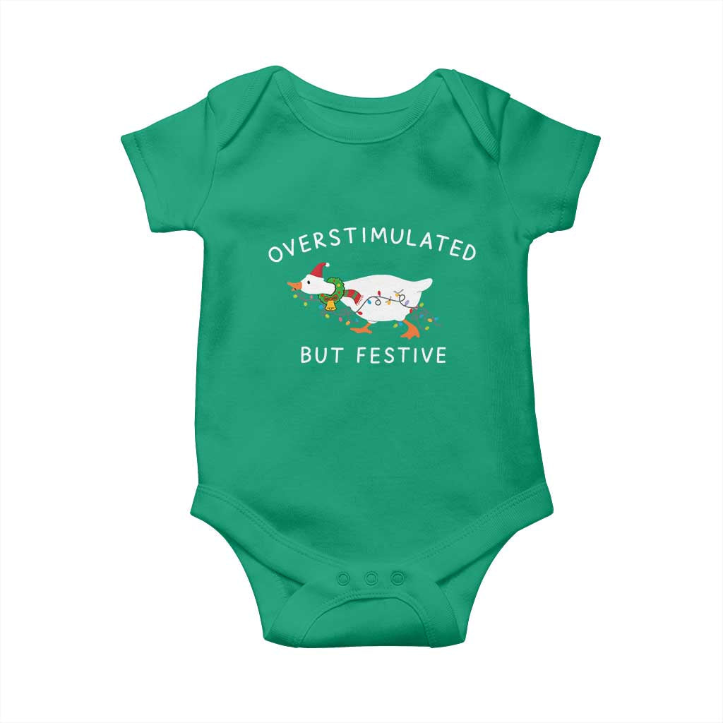 Overstimulated But Festive Goose Christmas Baby Onesie Funny Holiday Meme - Wonder Print Shop