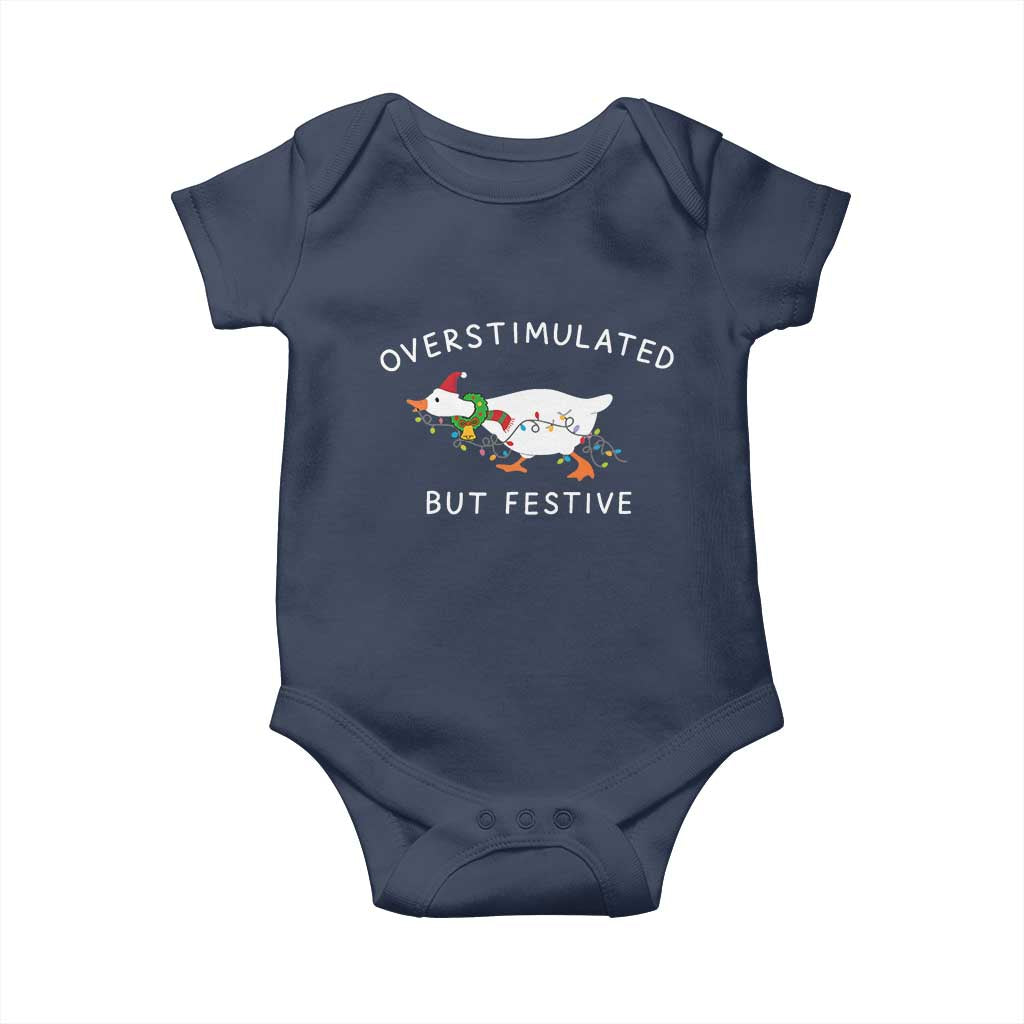 Overstimulated But Festive Goose Christmas Baby Onesie Funny Holiday Meme - Wonder Print Shop