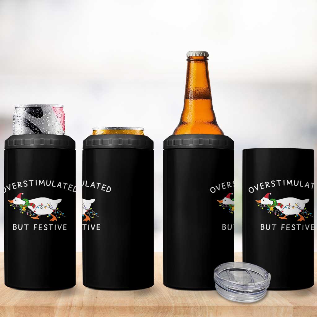 Overstimulated But Festive Goose Christmas 4 in 1 Can Cooler Tumbler Funny Holiday Meme - Wonder Print Shop