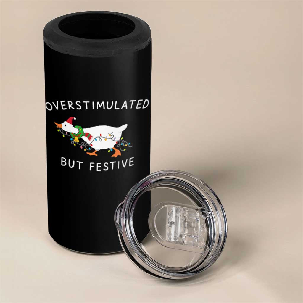 Overstimulated But Festive Goose Christmas 4 in 1 Can Cooler Tumbler Funny Holiday Meme - Wonder Print Shop