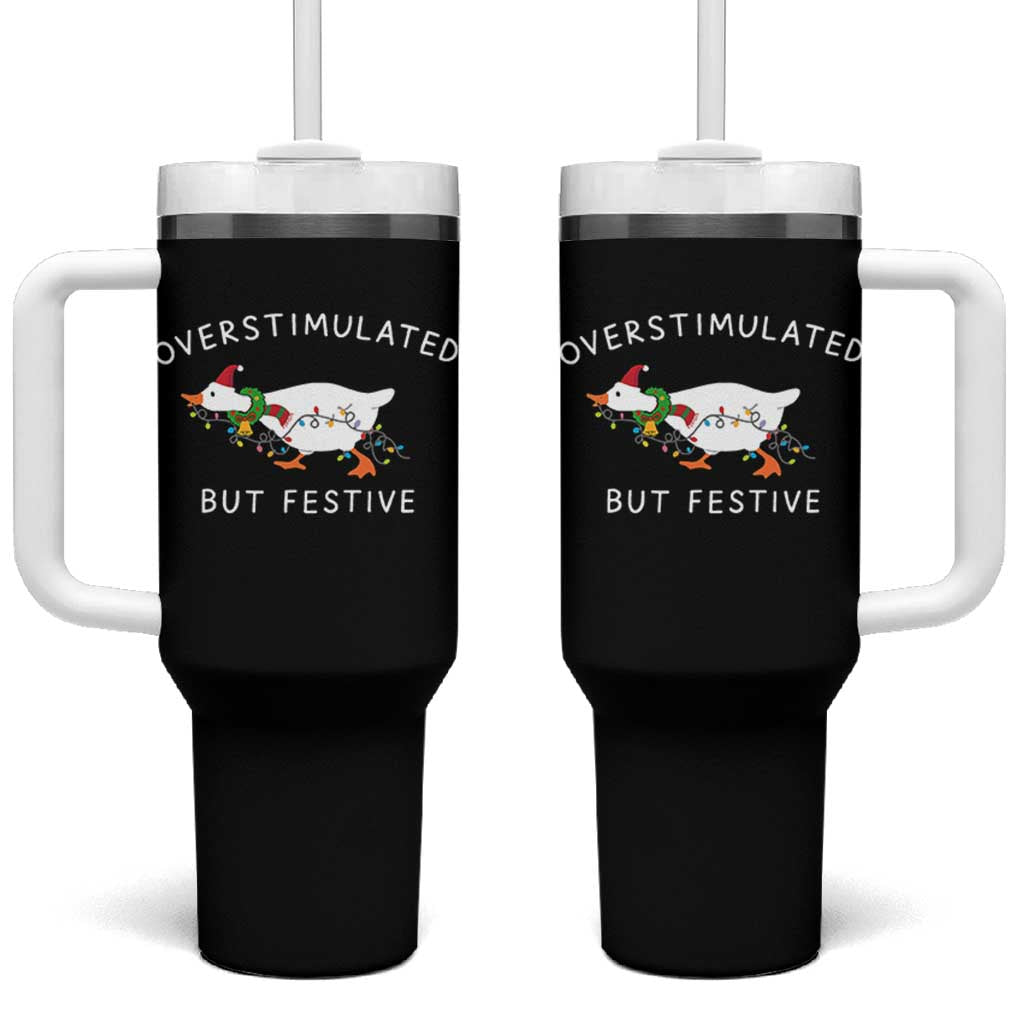 Overstimulated But Festive Goose Christmas Tumbler With Handle Funny Holiday Meme - Wonder Print Shop