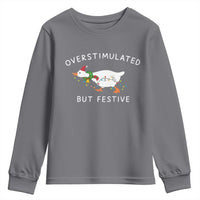 Overstimulated But Festive Goose Christmas Youth Sweatshirt Funny Holiday Meme - Wonder Print Shop