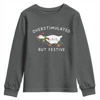 Overstimulated But Festive Goose Christmas Youth Sweatshirt Funny Holiday Meme - Wonder Print Shop