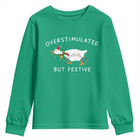 Overstimulated But Festive Goose Christmas Youth Sweatshirt Funny Holiday Meme - Wonder Print Shop