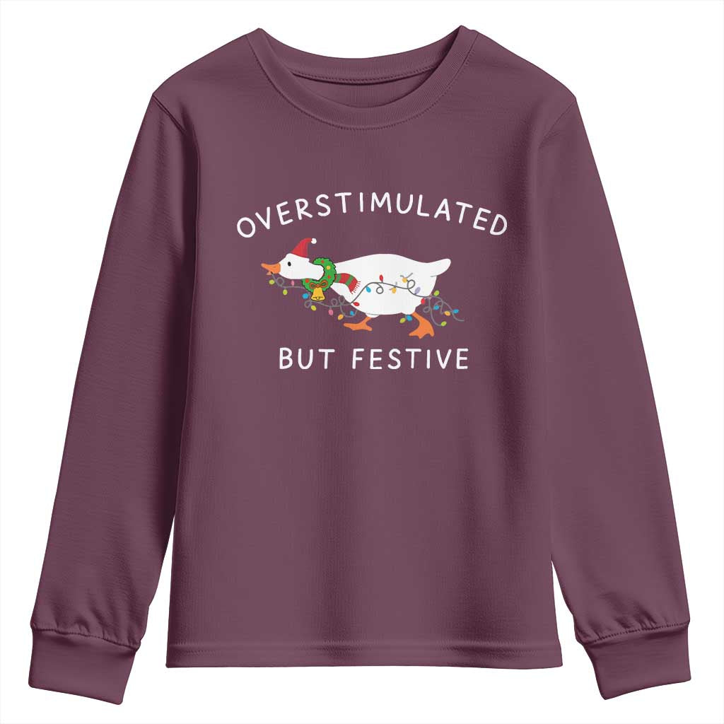 Overstimulated But Festive Goose Christmas Youth Sweatshirt Funny Holiday Meme - Wonder Print Shop