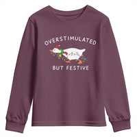 Overstimulated But Festive Goose Christmas Youth Sweatshirt Funny Holiday Meme - Wonder Print Shop