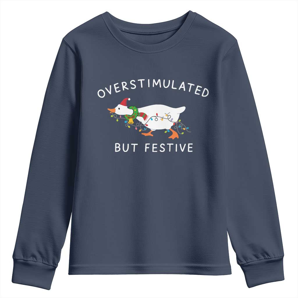 Overstimulated But Festive Goose Christmas Youth Sweatshirt Funny Holiday Meme - Wonder Print Shop