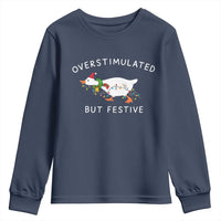 Overstimulated But Festive Goose Christmas Youth Sweatshirt Funny Holiday Meme - Wonder Print Shop