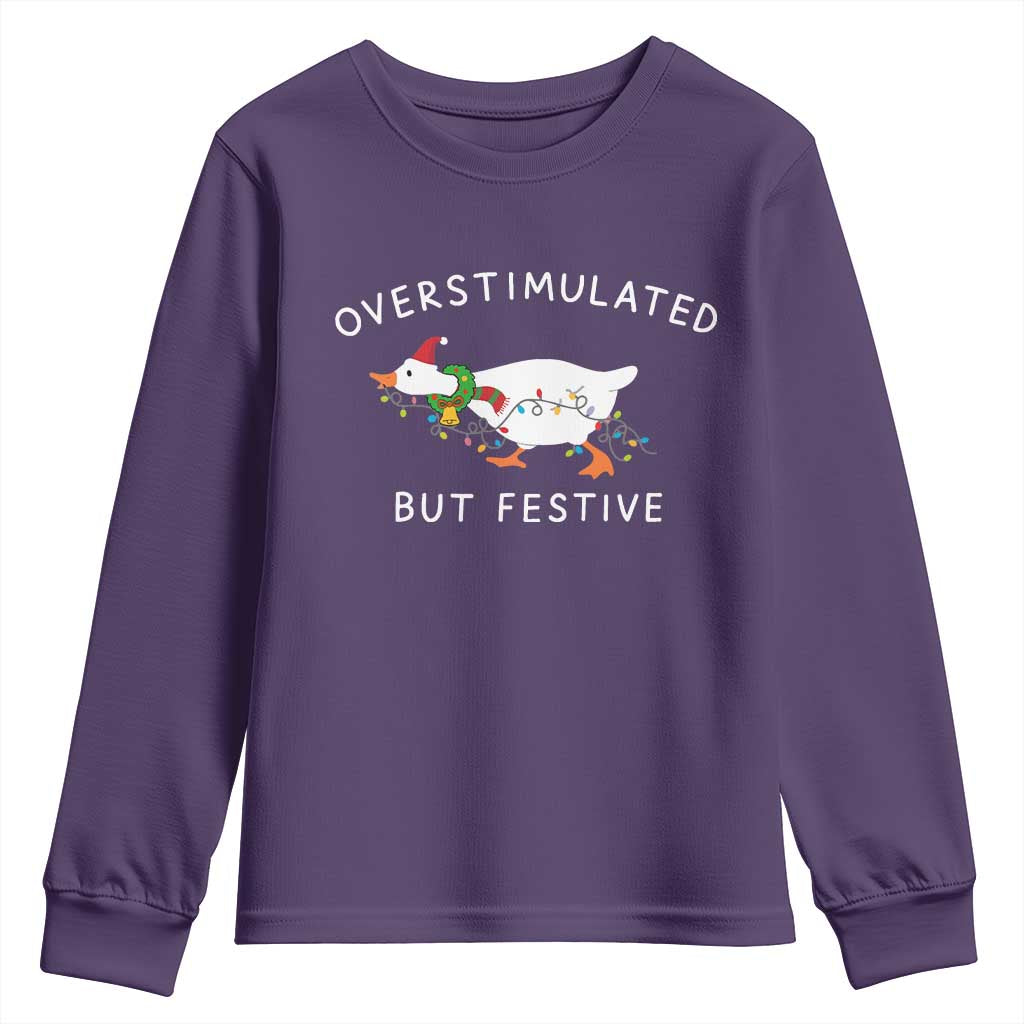 Overstimulated But Festive Goose Christmas Youth Sweatshirt Funny Holiday Meme - Wonder Print Shop