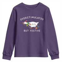 Overstimulated But Festive Goose Christmas Youth Sweatshirt Funny Holiday Meme - Wonder Print Shop