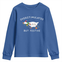 Overstimulated But Festive Goose Christmas Youth Sweatshirt Funny Holiday Meme - Wonder Print Shop