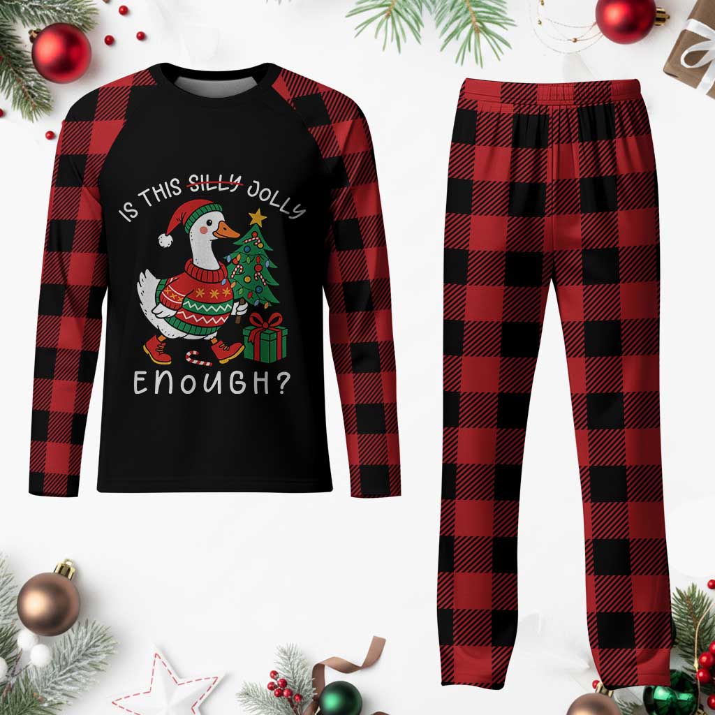 Funny Goose Christmas Plaid Pajama Set Is This Jolly Enough Cute Xmas Duck - Wonder Print Shop