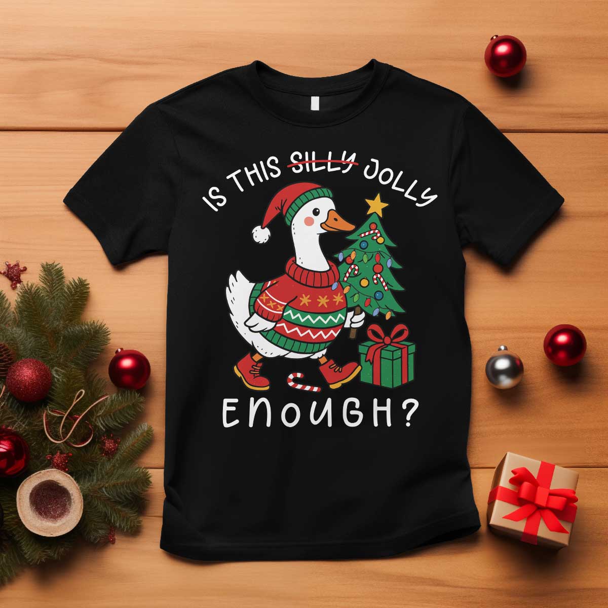 Funny Goose Christmas T Shirt Is This Jolly Enough Cute Xmas Duck - Wonder Print Shop