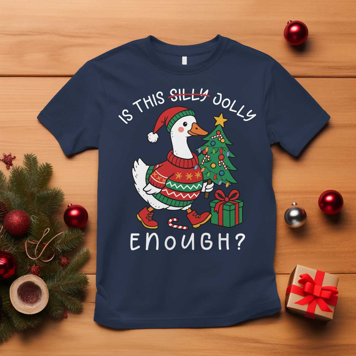 Funny Goose Christmas T Shirt Is This Jolly Enough Cute Xmas Duck - Wonder Print Shop