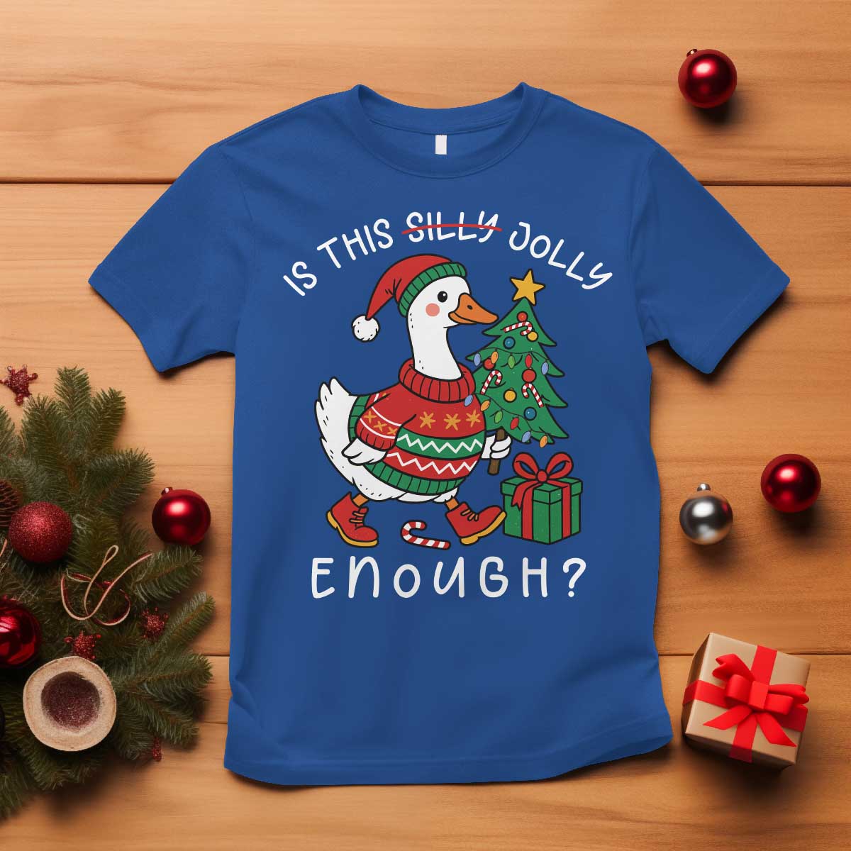 Funny Goose Christmas T Shirt Is This Jolly Enough Cute Xmas Duck - Wonder Print Shop
