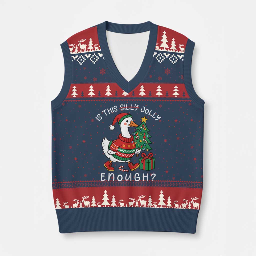 Funny Goose Xmas V-Neck Knit Sweater Vest Is This Jolly Enough Cute Xmas Duck - Wonder Print Shop