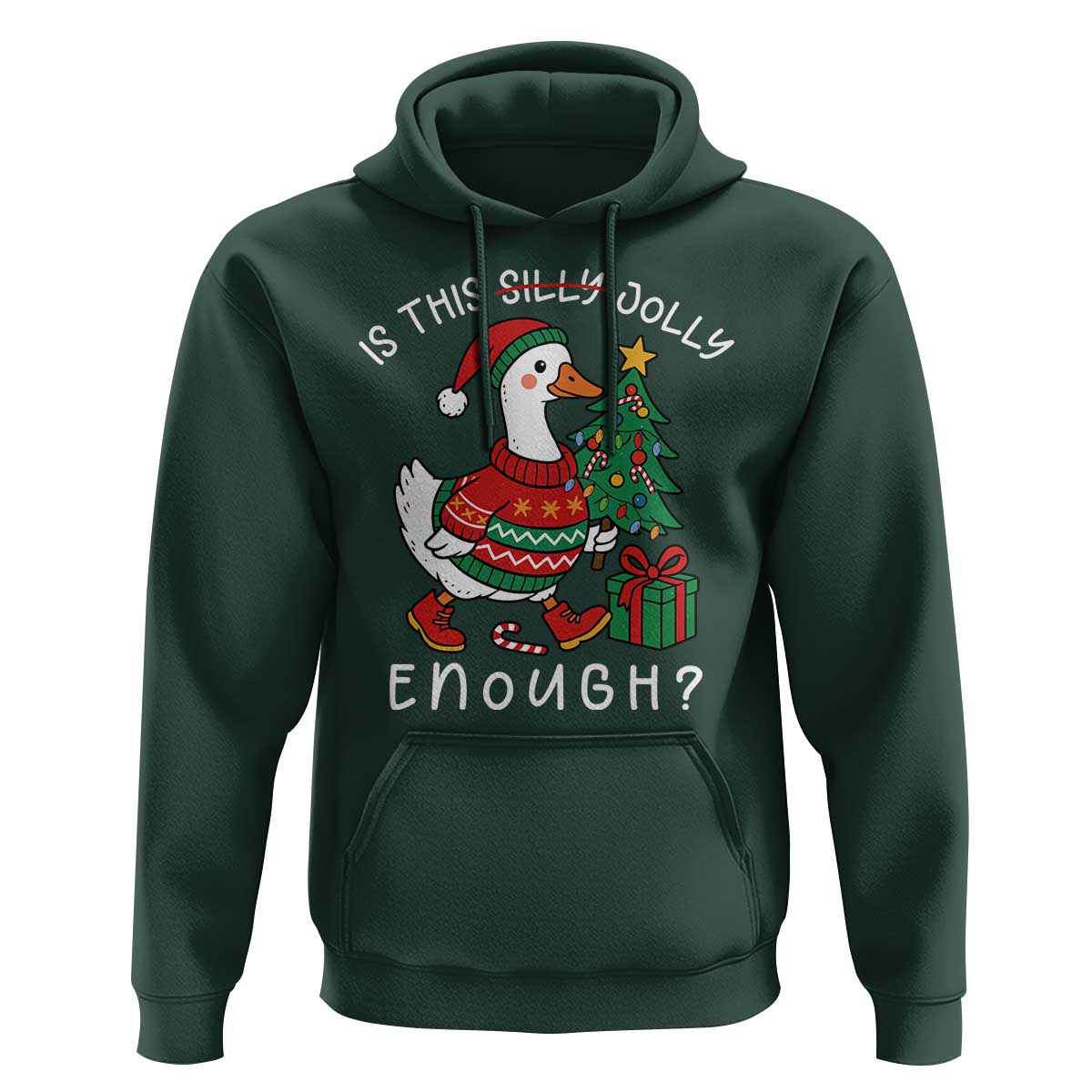 Funny Goose Christmas Hoodie Is This Jolly Enough Cute Xmas Duck - Wonder Print Shop