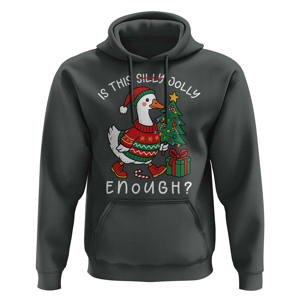 Funny Goose Christmas Hoodie Is This Jolly Enough Cute Xmas Duck - Wonder Print Shop
