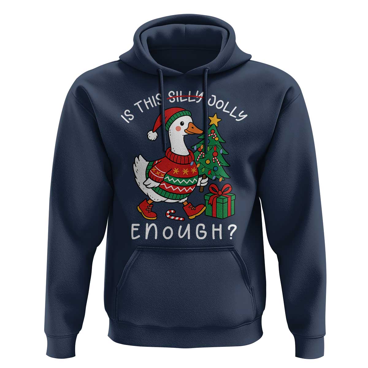Funny Goose Christmas Hoodie Is This Jolly Enough Cute Xmas Duck - Wonder Print Shop