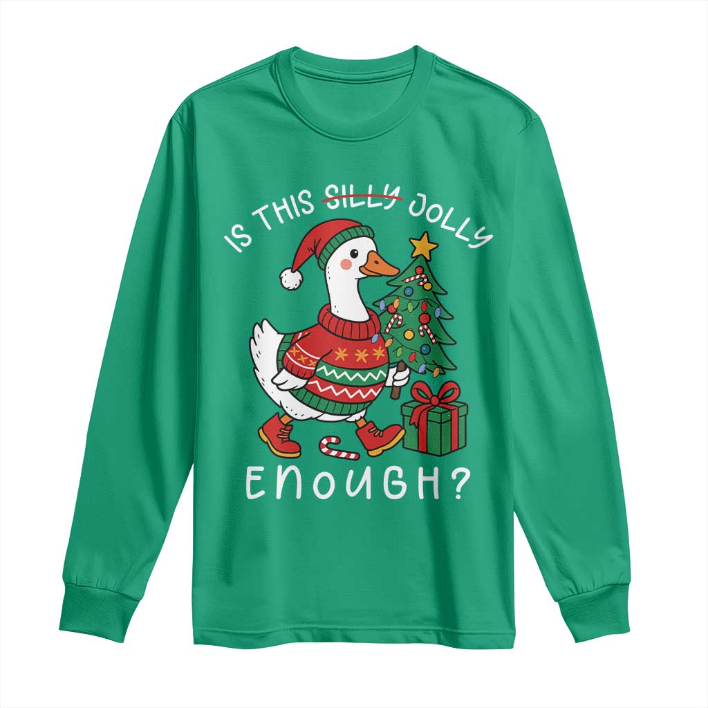 Funny Goose Christmas Long Sleeve Shirt Is This Jolly Enough Cute Xmas Duck - Wonder Print Shop