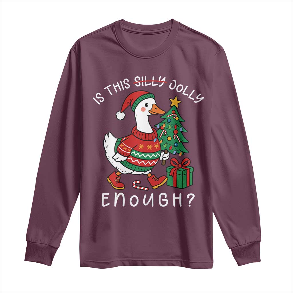 Funny Goose Christmas Long Sleeve Shirt Is This Jolly Enough Cute Xmas Duck - Wonder Print Shop