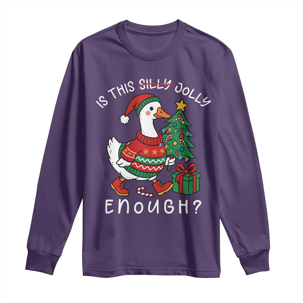 Funny Goose Christmas Long Sleeve Shirt Is This Jolly Enough Cute Xmas Duck - Wonder Print Shop